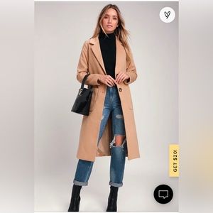 NWOT Lulus Style Squad Tan Long Coat
